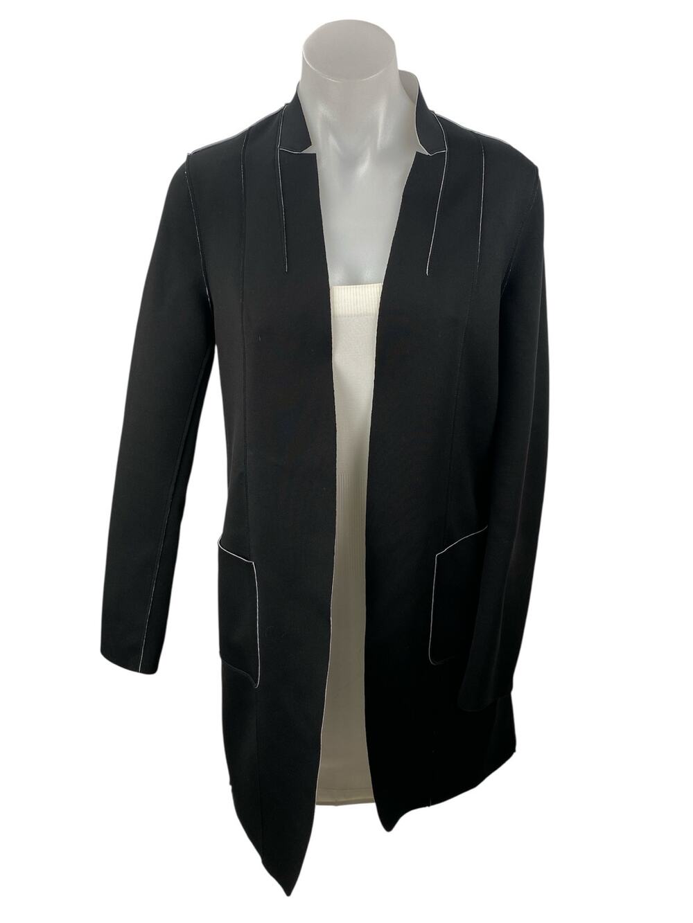 Elie Tahari Women's Black Long Sleeve Open Front Cardigan Blazer Coat Jacket XS